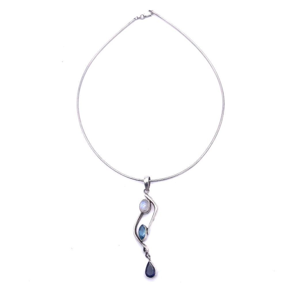 SJ 925 Sterling Silver Real Gemstone Pendant Chain Necklace Lobster Closure 16"